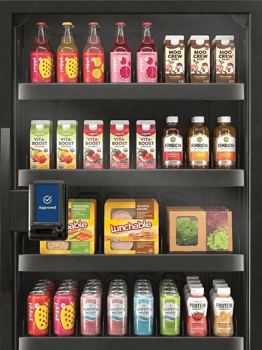 Close-up of product variety on shelves